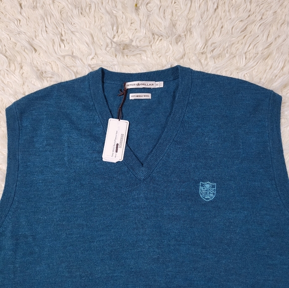 Peter Millar Sweater Vest Mens Medium Knit 100 % Merino Wool Blue Golf - Picture 2 of 16